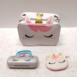 Unicorn Zipper Bag, Unicorn Plush Pocket Pouch and Eyewear Case Only Bundle Of 3